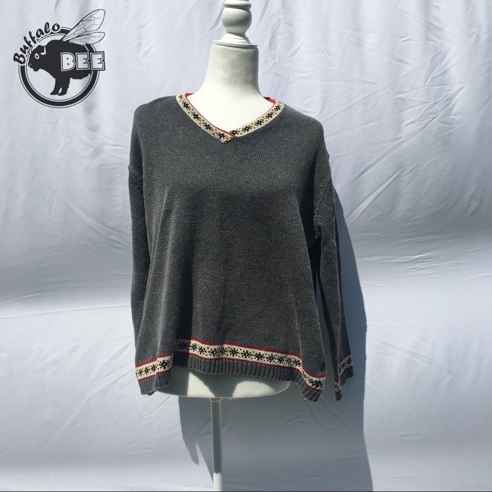 Jones New York grey v-neck sweater sport size SP